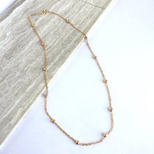 14K Gold / Sterling, Gold bead & chain necklace